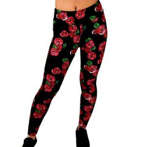 CHARLIES PROJECT Belle Red Rose Black Leggings